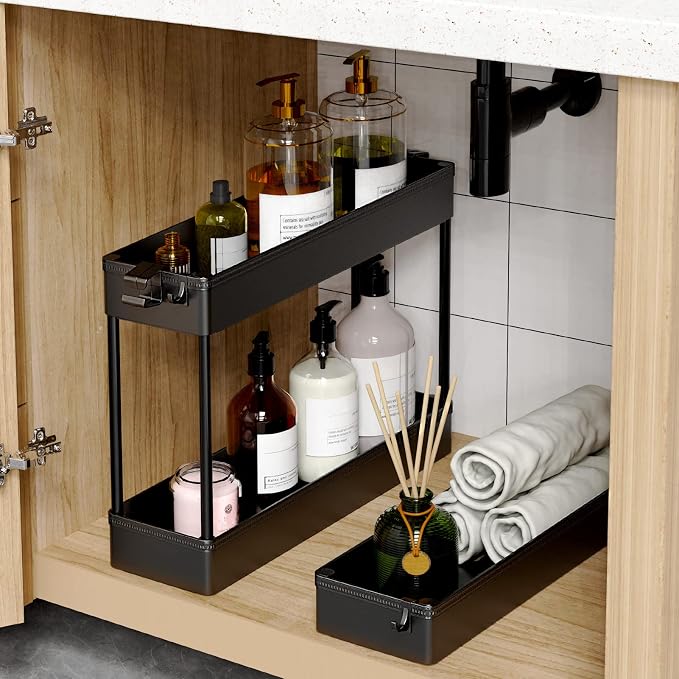 SPACEKEEPER Slim Rolling Storage Cart, 3 Tier Bathroom Storage Organizer Laundry Room Utility Cart Mobile Shelving Unit, Multi-Purpose for Kitchen Office Bathroom Laundry Narrow Places, Black | Narrow Rolling Cart with Wheels for Kitchen Office Bathroo... - Image 5