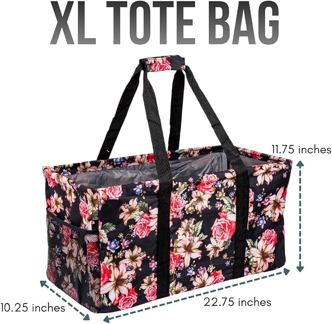 Extra Large Utility Tote Bag, Oversized Collapsible Reusable Wire Frame Rectangular Canvas Basket With Two Exterior Pockets For Beach, Pool, Laundry, Car Trunk, Storage - Rose - Image 4