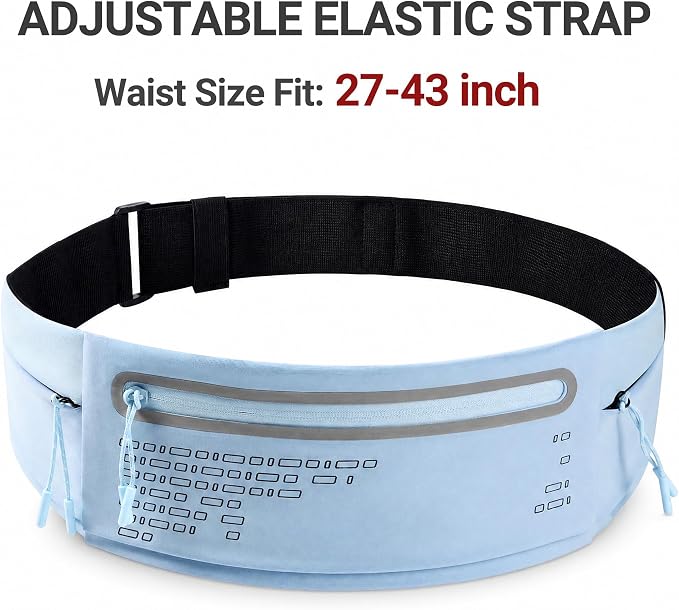Running Belt Fanny Pack Men Women, Slim No-Bounce Waterproof Phone Holder | Adjustable Elastic Strap Fits 27-43" Hips, Detachable Race Bib Clips, Energy Gel & Sunglasses Loops, 3 IPX4 Pockets - Image 7
