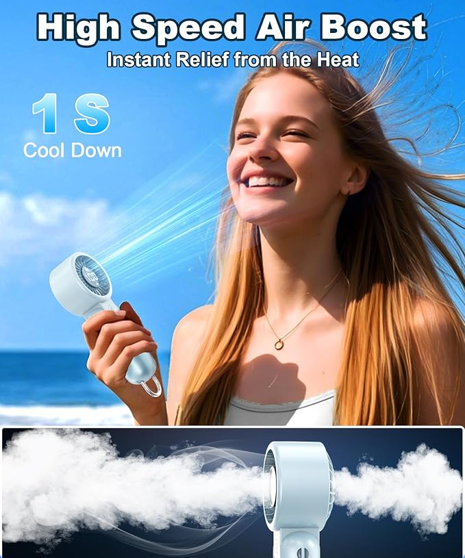 Portable Handheld Turbo Fan with LED Display - Turbocharged 32ft Cooling, Long-lasting 5 Speeds 4oz Lightweight, USB Rechargeable Mini Personal Hand Held Fan Gift for Women Men Travel, Office, Makeup - Image 4