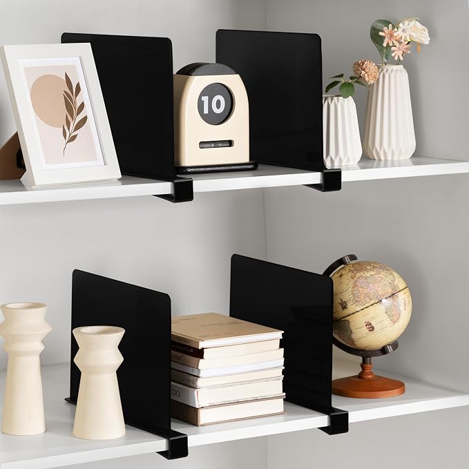 HBlife 6 Black Shelf Dividers, Vertical Purse Organizer for Closet Perfect for Sweater, Shirts, Handbags in Bedroom and Kitchen, Adjustable Acrylic Bookshelf for Organization - Image 10