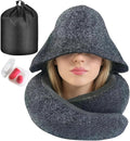 Travel Neck Pillow with Extra Large Hood Rollable Airplane Hooded Neck Pillow with Memory Foam Filling and Removable, Skin-Friendly Cover with a Carrying Pouch (Cationic) by ILYISFMTY