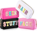 Preppy Makeup Bags Chenille Letter Stuff Bag Nylon Cosmetic Pouch Cases with Zipper for Women Travel Toiletry(Cute Color,Vivid,4 Pcs) by Cunno