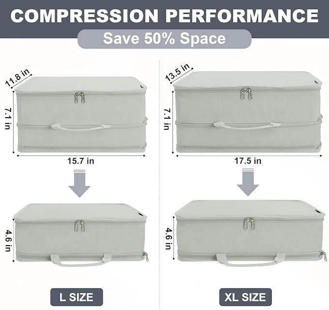 Compression Packing Cubes Travel Packing Suitcase Organizer Bags, Grey | Heavy Duty Expandable Travel Cubes for Packing Luggage Organizer Bags Compression Bags for Travel Essentials - Image 2