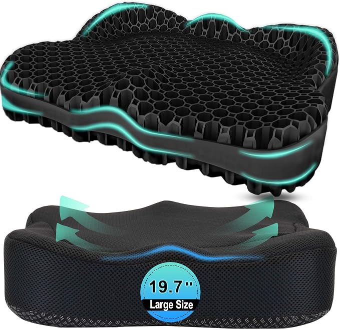 Thicken 19.7in Seat Cushion, Gel Seat Cushion for Long Sitting–Office Chair, Wheelchair, Car Cushion, Large Cooling Pad for Back Pain, Sciatica, Tailbone Pain Relief | Office Chair, Wheelchair, Car Cushion, Large Cooling Pad for Back Pain, Sciatica, Ta... by AirllantryHome