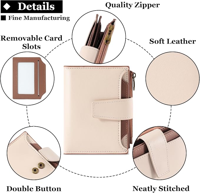 Small Wallet Women RFID Blocking Soft Leather Bifold Compact Card Holder Wallet for Women with Zipper Coin Pocket 4 ID Window - Image 5