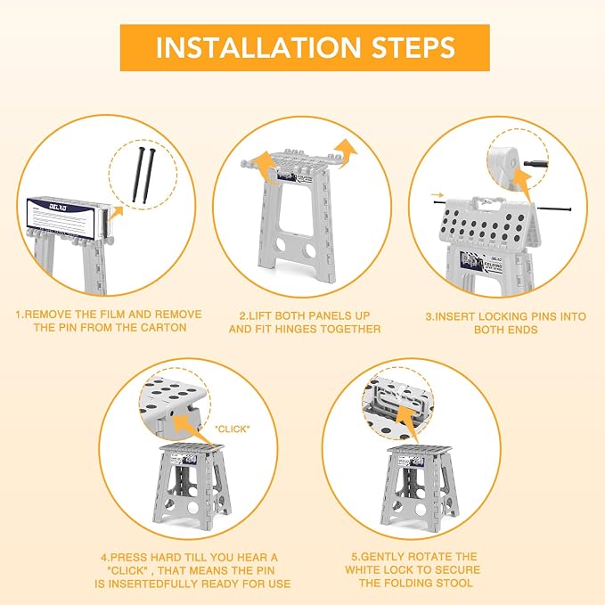 Delxo 16 Inch Folding Step Stool,Foldable Step Stool for Adults Grey | Step Stool with Safety Lock,Portable Collapsible Step Stool,Non-slip Folding Stools for Kitchen Bathroom Bedroom Garden 1PC - Image 7