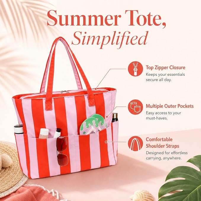 LEDAOU Beach Bag Waterproof Sandproof Women Beach Tote Pool Bag with Zipper for Swim Gym Grocery Travel with Wet Pocket | Sandproof - Image 7