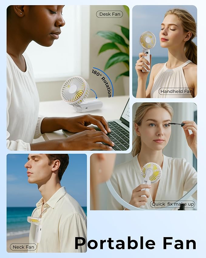TUNISE Portable Handheld Fan, Portable Fan Rechargeable, 4000mAh, 180° Adjustable, 6 Speed Wind, Display Electricity in Real Time, USB Rechargeable Foldable F an, Quiet Personal Fan with Power Bank - Image 7