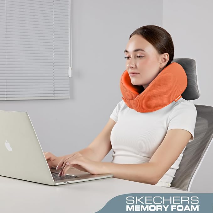 Skechers Women's Memory Foam Neck Pillow, Comfortable & Breathable Travel Pillow, Neck Pillow Airplane for Travel, Car Rides, Home, and Office Use, Ergonomic Design for Men and Women,Orange - Image 4