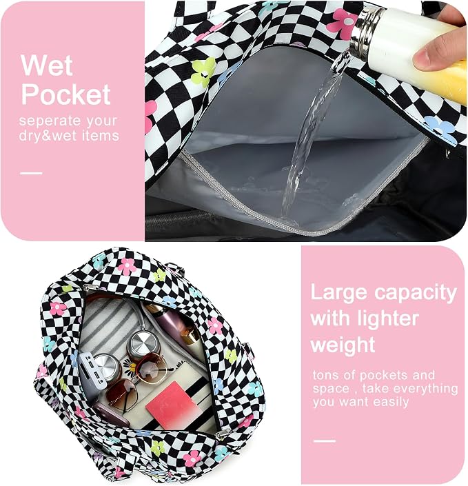Bluboon Beach Bags for Women, Large Waterproof Tote Bag With Wet Compartment for Pool Weekender Travel Gym - Image 4