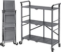 SNTD 3 Tier Rolling Cart, Metal Utility Cart on Wheels, Grey | Foldable Cart with wheels, Lockable Casters, Storage Cart for Kitchen, Office and Garage, Easy and Quick Assembly by SNTD