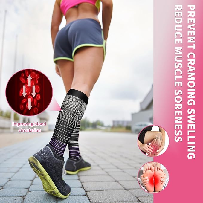 Sooverki Compression Socks for Women & Men 6 Pairs is Best Supportive Knee High Stockings for Circulation, Travel, Nurses - Image 4