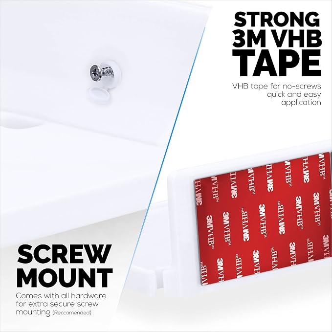 BRAINWAVZ 8” Shelf Wall Mount for Speakers, Security Cameras, Baby Monitors, Plants Toys & More, Floating Shelves, Adhesive & Screw-in (White) - Image 5