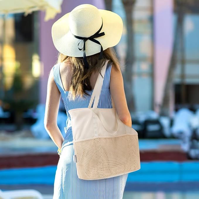 KABAQOO Large Beach Bag Waterproof Sandproof Tote Bag for Women with Zipper & Mesh Pockets for Pool Swim Travel Everyday | waterproof - Image 2