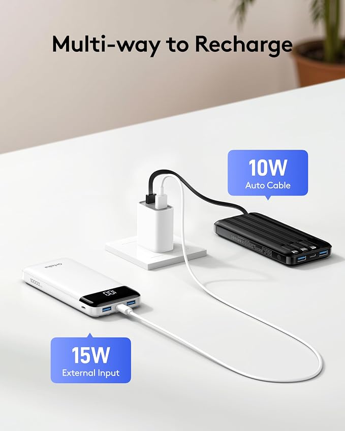 Orfeika Fast Charging Portable Charger Power Bank with Built-in 4 Cables | 10000mAh|Ultra-Slim&Light|Flight-Safe|Power 6 Devices at Once|Battery Pack For iPhone,Samsung,Google|Travel Essentials - Image 4