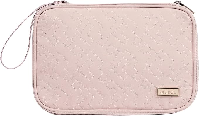 NISHEL Electronics Travel Organizer Cord Case, Charger Cable Tech Bag | Double-layer bag keeps chargers, cables, flash drive, and small tech essentials organized for trip, Large, Pink - Image 8