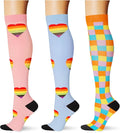 (3 pairs) Compression Socks 20-30 mmHg Long Knee High Socks for Women Men Support Athletic Travel Daily Wear by Saniripple