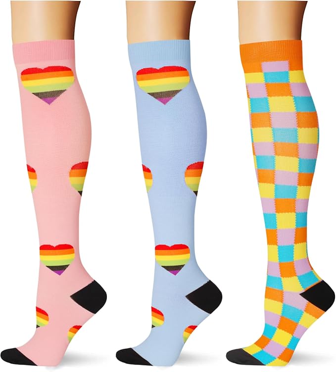 (3 pairs) Compression Socks 20-30 mmHg Long Knee High Socks for Women Men Support Athletic Travel Daily Wear by Saniripple