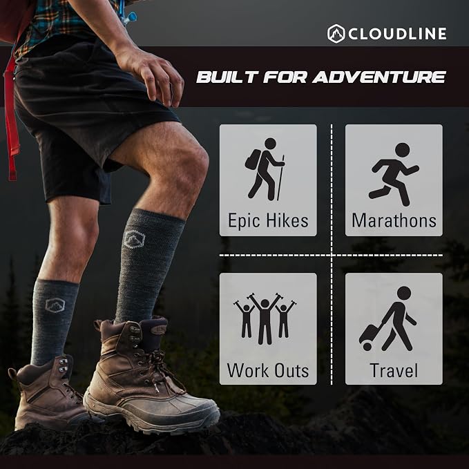 CloudLine - Merino Wool Graduated Compression Socks for Men and Women - Ultralight, Moisture Wicking, Made in USA - 1 Pair - Image 4
