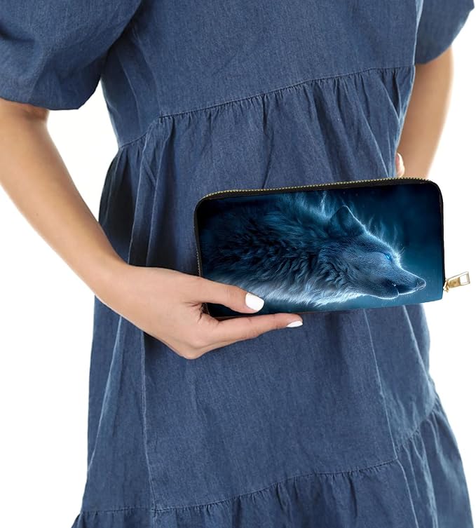 Women's RFID Blocking PU Leather Zip-Around Wallet, Large Capacity Clutch with Phone Holder, Travel Purse & Card Organizer with Removable Wristlet,Wolf - Image 6