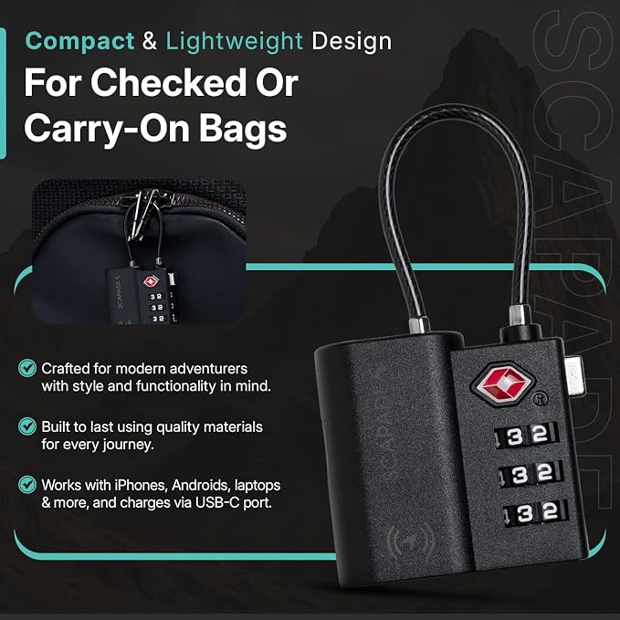 Scapade AirLock – TSA Approved Smart Suitcase Lock with Apple Find My Tracking, USB-C Rechargeable Battery, Ultra-Resistant Travel Lock for Carry-On & Checked Luggage - Image 7