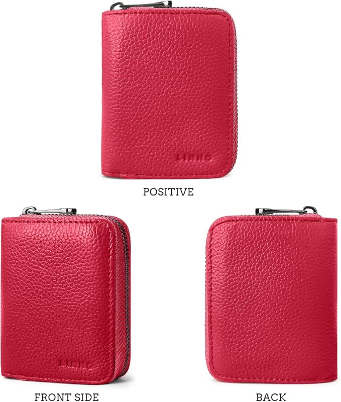 Linno RFID 20 Slots Credit Card Holder Genuine Leather Small Wallet for Women or Men with Zipper - Image 5