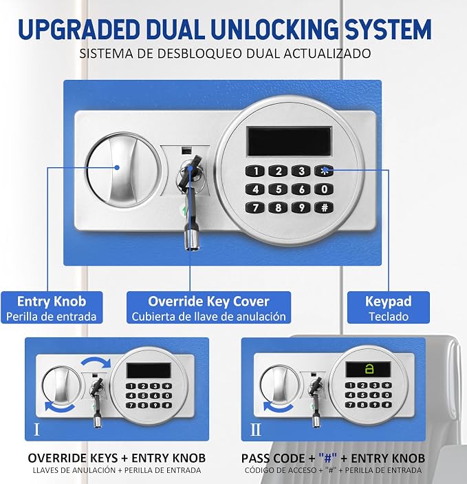 Voncabay Money Safe Box for Home with Digital Keypad, 0.8 Cu. Ft., Blue | Alloy Steel, 2 Fireproof Bags, Digital Keypad with Display, Removable Shelf, Fits A4, 13.8 x 9.85 x 9.85 In. - Image 3