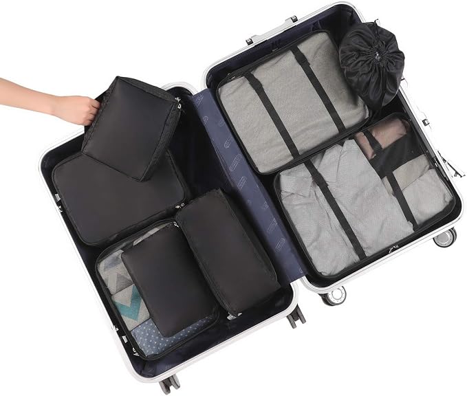 BAGAIL 8 Set Packing Cubes Luggage Packing Organizers for Travel Accessories-Jet Black - Image 7
