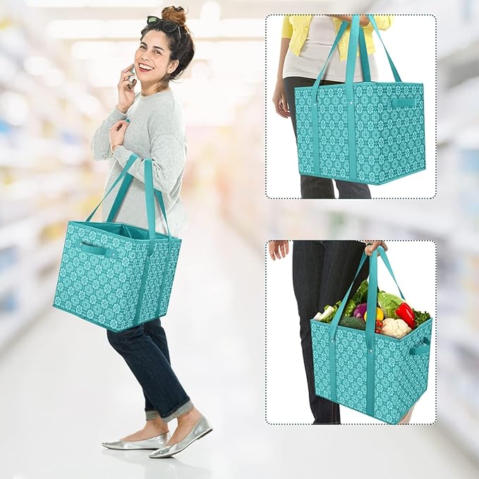 Reusable Grocery Bags 3 Pack, Foldable & Water Resistant Shopping Bags | Large Grocery Tote Bag Water Resistant Shopping Bags Foldable Grocery Bag for Clothes,Shoes and Picnic - Image 2