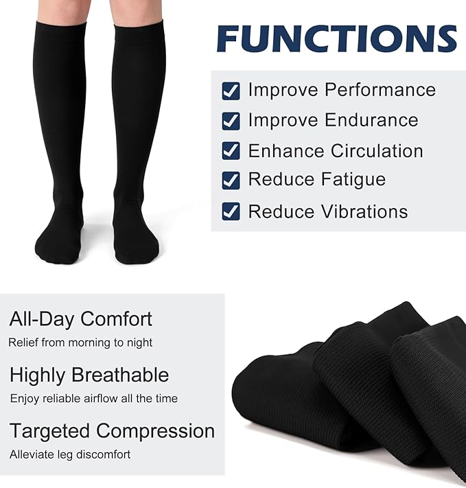 (3 pairs) Compression Socks 20-30 mmHg Long Knee High Socks for Women Men Support Athletic Travel Daily Wear - Image 3