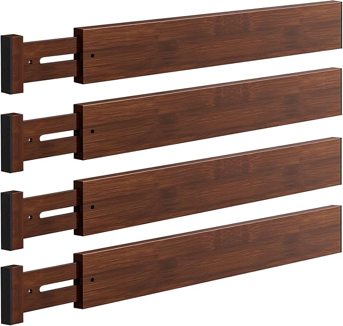 4 PCS Drawer Divider, 17"-22" Adjustable Bamboo Drawer Dividers Organizers, 2.3" High Expandable Separators for Kitchen, Clothes, Dressers, Home, Office, Mocha by Unknown