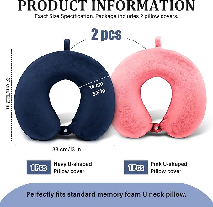 2 Packs Travel Neck Pillow Cover, Reusable U Shaped Washable Cover (Dark Blue Pink) - Image 2