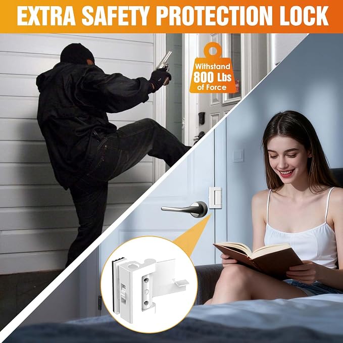 Upgraded Portable Door Lock for Travel & Home - No Drill Adjustable Security Lock for Inward Swing Doors, Fits Apartments & Hotels, Withstands 800lbs Force (2, White - Portable) - Image 6