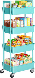 Pipishell 4 Tier Rolling Cart Organizer, Plastic Rolling Cart with Lockable Wheels & Reinforced Handle, Lightweight Utility Storage Cart for Nursery, Kitchen, Craft Room, Turquoise by Pipishell