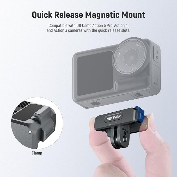 NEEWER Upgraded Magnetic Mount Adapter Compatible with DJI Osmo 360 / Action 5 Pro/4/3, Quick Release Action Camera Mount Vlogging Accessories with 1/4" Tripod Thread, AC011 Dark Gray - Image 3