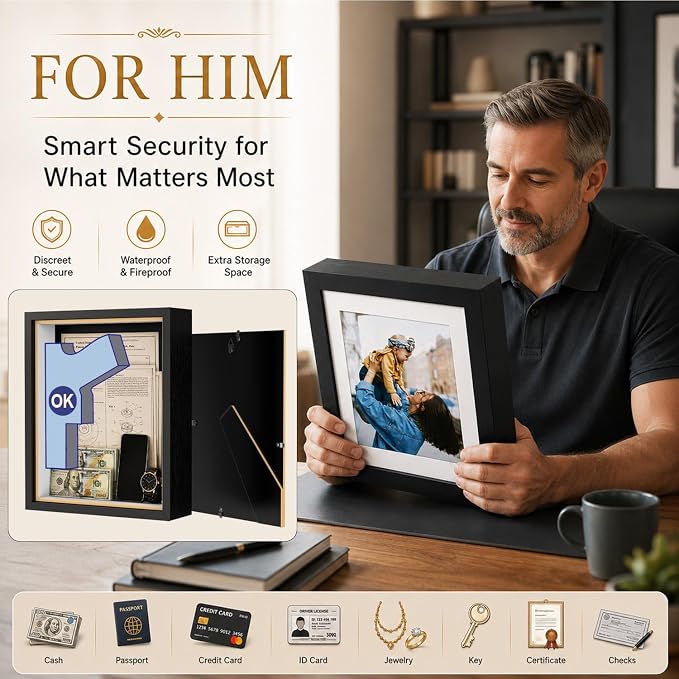 Hidden Picture Frame Safe with Fireproof Money Bag, Diversion Safe, 8x10 | Looks like real wall decor, hidden compartment fits cash, passports, cards, keys & documents. Large storage space. - Image 3