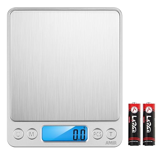 AMIR Digital Kitchen Scale, 3000g 0.01oz/ 0.1g Pocket Coffee Scale, Mini Food Scale, Pro Electronic Jewelry Scale with Back-Lit LCD Display, Tare & PCS Functions, Stainless Steel, Batteries Included - Image 4