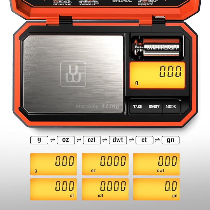 Digital Pocket Scale 200g/0.01g Precision Digital Scale Grams | 6 Units Jewelry Scales,Coins Scale with LCD Display,Tare Function for Food,Powder,small items(Battery Included)-Orange - Image 2