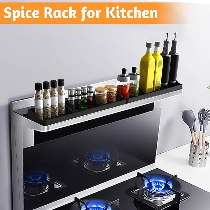 Foeacry Magnetic Stove Top Shelf 30"/15", 2-Piece Silicone Over the Stove Shelf Spice Rack & Spice Organizer — Heat Resistant, No Drill Kitchen Storage Organizer for Gas & Electric Stoves - Image 6