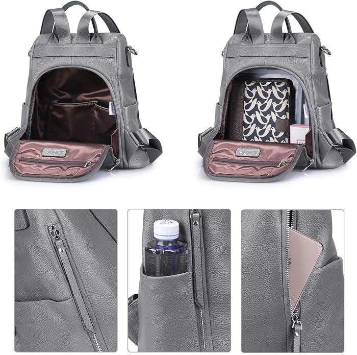 S-ZONE Leather Backpack Purses for Women Antitheft Rucksack Shoulder Bag Medium | Genuine Leather, Medium Fits 9.7-inch Tablet, for Work Travel Daily Commute, Multi Pockets, Adjustable Dual Straps - Image 3