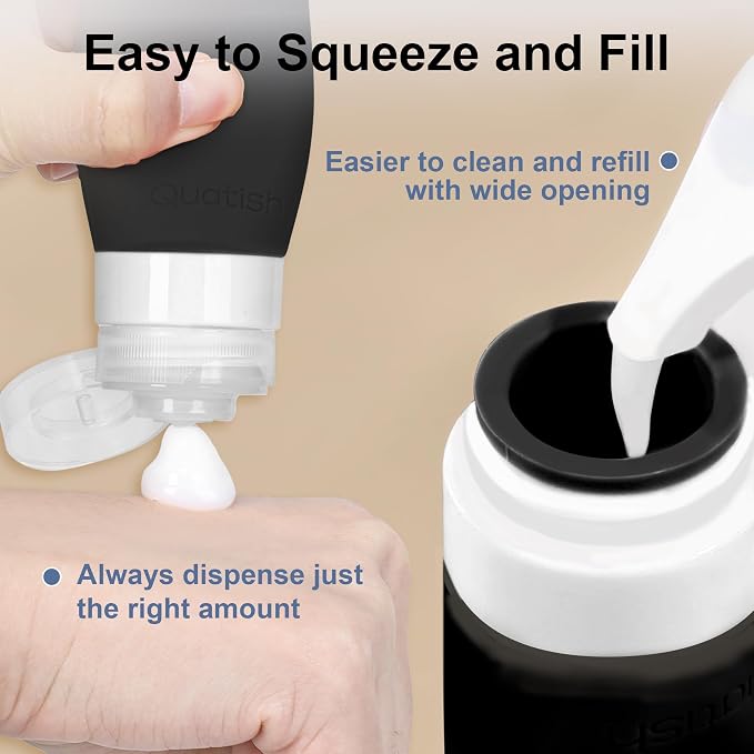 Quatish 15 Pack Travel Bottles for Toiletries, Original Patented, TSA Approved Travel Size Containers, Leak Proof Silicone Shampoo and Conditioner Bottles Women & Men, Airplane Essentials, Black - Image 5