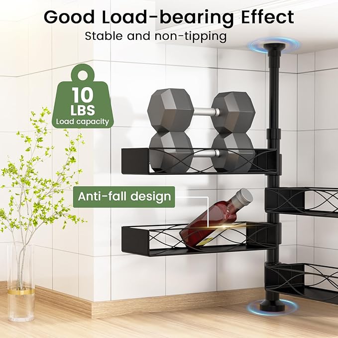 MIXOO Spice Rack Organizer Tension Pole, 4-Tier Adjustable Spice Organizer | 16.5-23.6 Inch, Seasoning Organizer for Countertop, Space-Saving Spice Storage Corner Shelf for Kitchen, Coffee Area,No Drill - Image 6