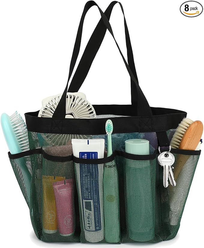 Fammart Mesh Shower Caddy Portable for College Dorm Room Essentials, Odorless Polyester Large Shower Tote Bag with Dual Handles, 8-Pocket Quick-Dry Toiletry Organizer for Travel, Beach, Camping, Gym by Fammart