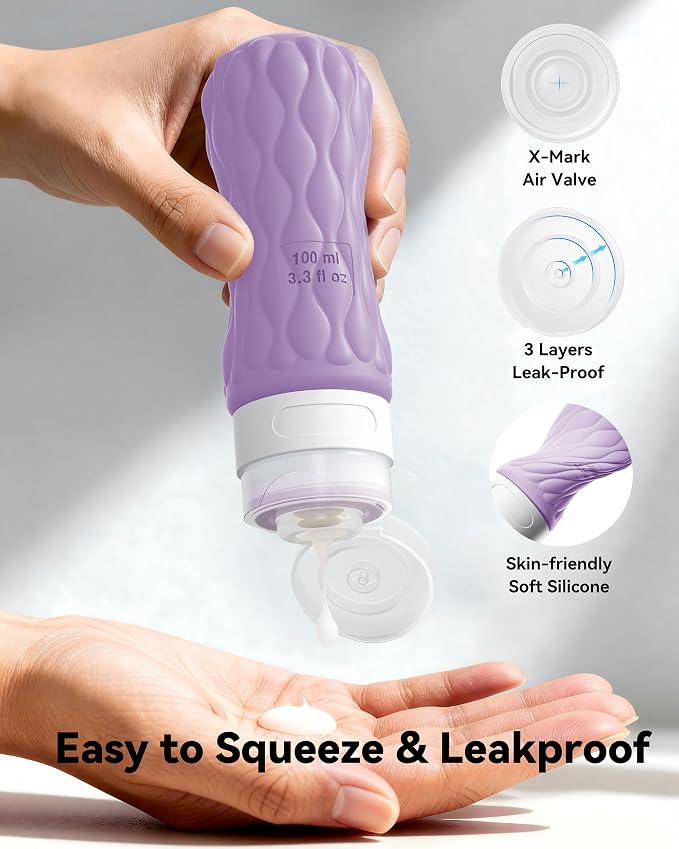 Travel Bottles for Toiletries Silicone Travel Size Containers 3.4oz 1.7oz | Travel Essentials TSA Approved Leakproof Refillable Squeeze Bottles with Labels/Clear Bag for Shampoo, Conditioner, Creams - Image 3