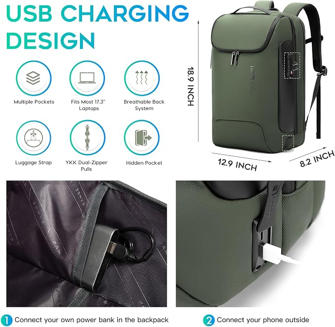 BANGE Anti-Theft Backpack with USB Charging Port 17.3 Inch Business Laptop Backpack - Image 2