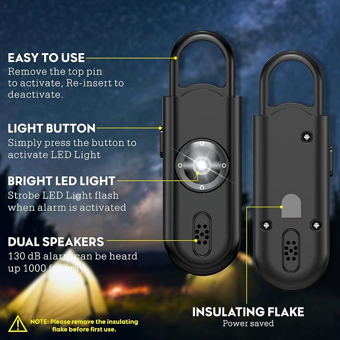Personal Safety Alarm Keychain for Women 2PCS -130 dB Loud Siren with SOS Strobe Light, Flashlight, Double Speakers, Safe Defense Key Chain for Girls Kids Elders Emergency Call - Image 3