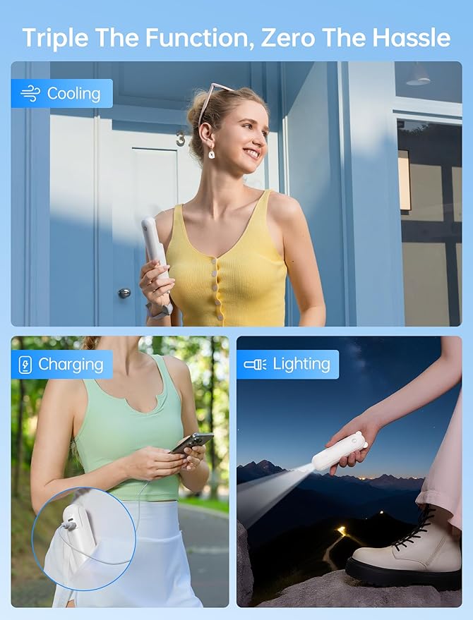 JISULIFE 3 IN 1 Portable Fan with Power Bank & Flashlight Featured | 19H Max Cooling, USB Rechargeable, Pocket-Sized Handheld Fan for Travel, Cruise, Concerts, Makeup, Summer Gifts for Women - Image 2