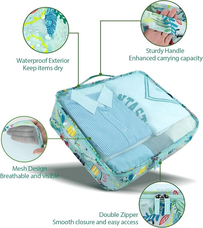 8 Pcs Packing Cubes for Kids, Luggage Packing Organizers, Travel Essentials | Kids Compression Packing Cubes, Breathable Material Space Saving Waterproof Various Size Suitcase Organizer, Girls and Boys - Image 3