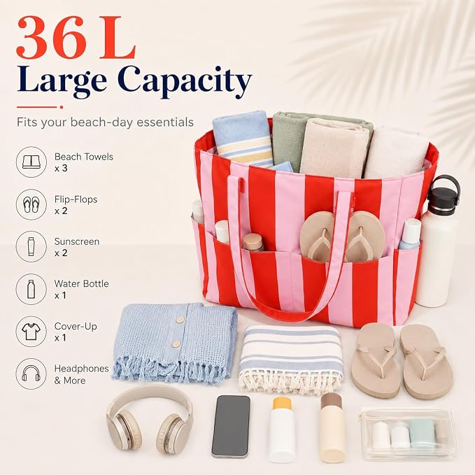 LEDAOU Beach Bag Waterproof Sandproof Women Beach Tote Pool Bag with Zipper for Swim Gym Grocery Travel with Wet Pocket | Sandproof - Image 5